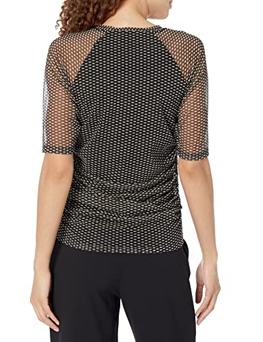 Image of DKNY Women's Short Sleeve V-Neck Mesh Ruched Knit Top