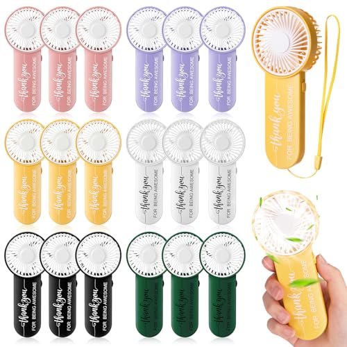Hortsun 18 Pcs Employee Appreciation Gifts Bulk Mini Handheld Fans, Battery Operated Small Personal Portable Fan for Coworker Staff Team Teacher Travel Office, Battery Not Include (Awesome,Mix Color)