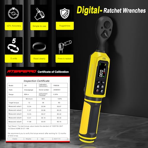 ATsafepro Chave de Torque Digital de 1 a 60 Nm, com Campainha, LED e Vibração, 5 Unidades, para Moto