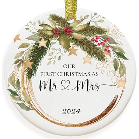 Wedding Gifts for Couple, Our First Christmas Married Ornament 2024, First Christmas Married Ornament, 1st Christmas As Mr and Mrs, Newlywed Gifts for Couples 2024, Bridal Shower Wedding Gifts Cover