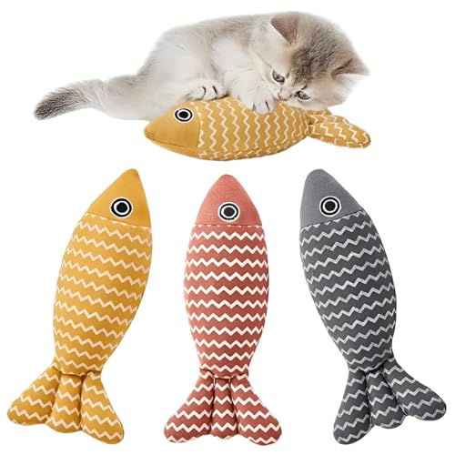 THQAE 3 Pezzi Giocattolo per Gatti, Gioco Gatto con Erba Gatta, Pesce Giocattolo All'erba Gatta 21 cm, Giochi Interattivi per Giocare, Mordere, Masticare per Gatti per Cura Dentale