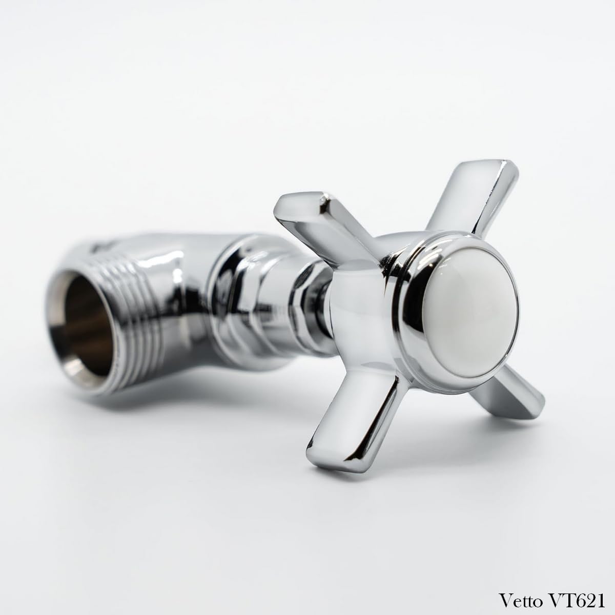 VETTO VT621-M CROSS BT Zawór Kątowy Retro, Chrom, Białe Elementy Porcelanowe, 2szt. Zawór Grzejnikowy 1/2" do Rur Miedzianych 15 mm.