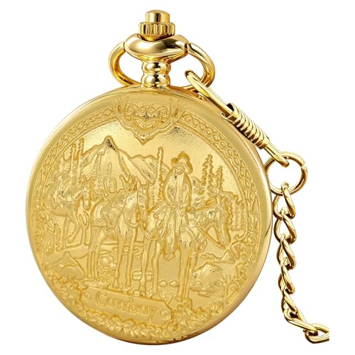 Image of Tiong Vintage Pocket Watch Engraved Cowboy Skull Wolf 3D Pattern Arabic Numerals Quartz Pocket Watch with Chain Best Gifts