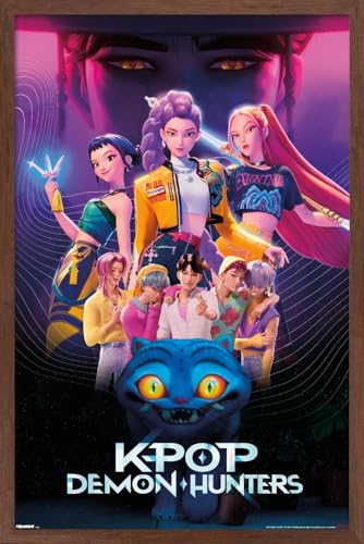 Image of Netflix KPop Demon Hunters (2025) - Group Wall Poster, 22.4L inch x 14.7W inch, Mahogany Framed Version