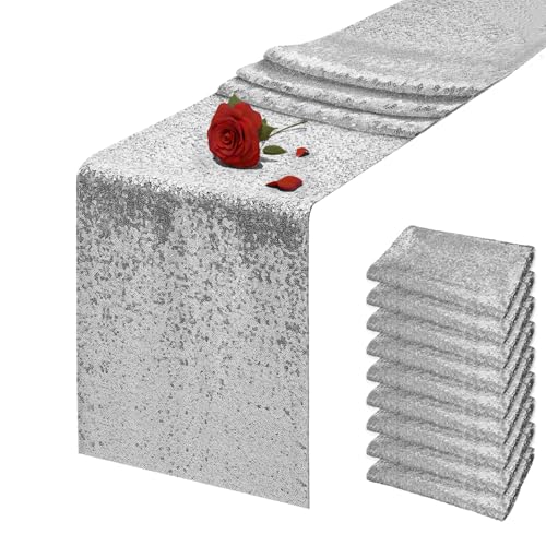 10 Packs 12 x 72 inches Silver Sequin Table Runner,