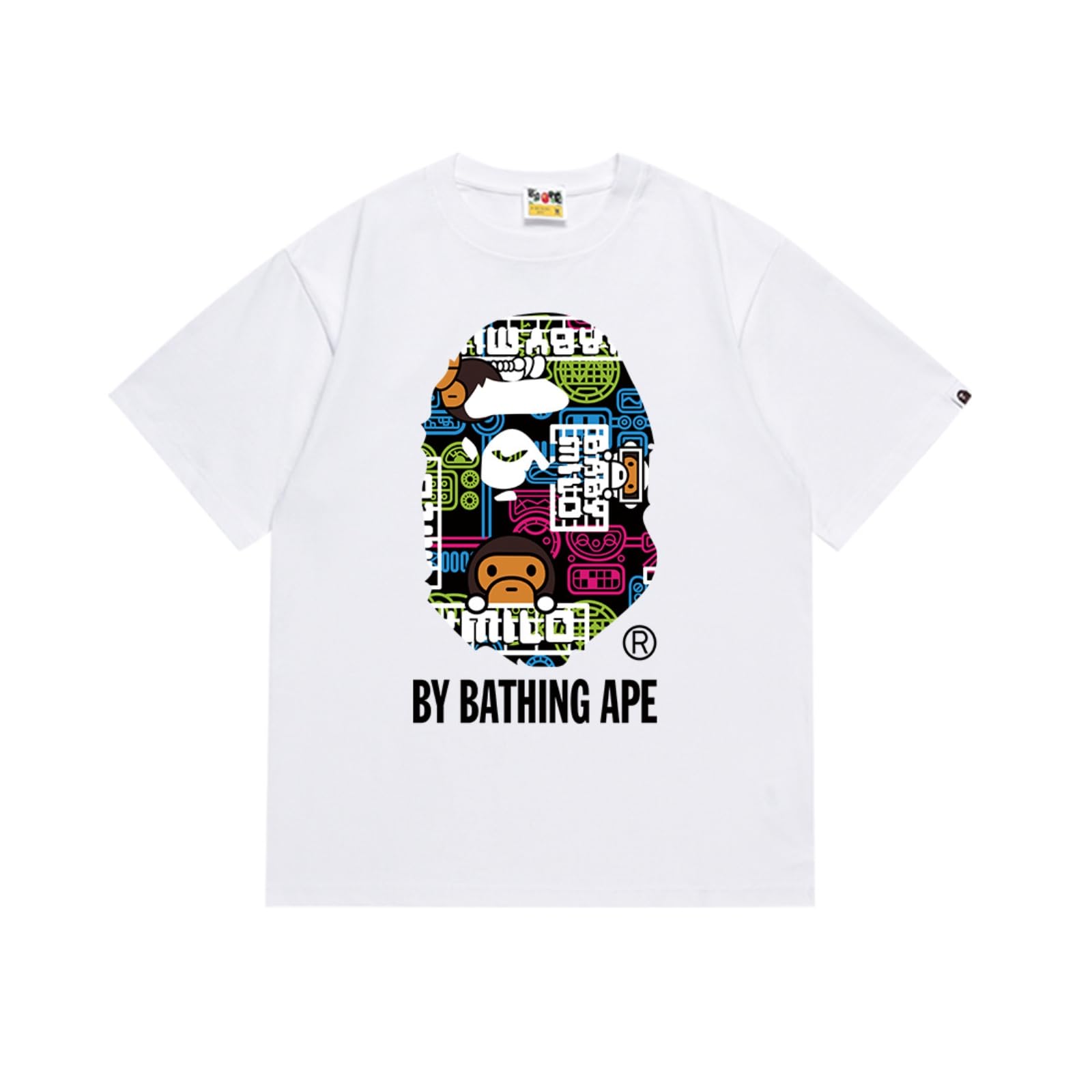 24ss Para Modne Casual BAP T-Shirty Z Głową Małpy I Małymi Małpami Kamuflażowe T-Shirty Z Okrągłym Dekoltem Luźne Krótkie Rękawy