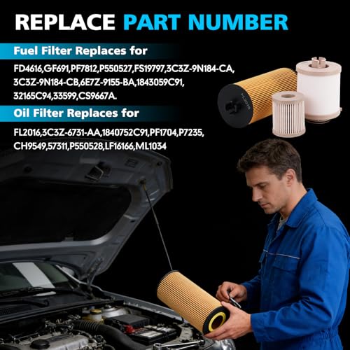 Image of FD4616 Fuel Filter and FL2016 Oil Filter Compatible with 2003-2007 Ford F250 F350 F450 F550 Super Duty 6.0L 2003-2005 Excursion 6.0L 3C3Z-9N184-CA 3C3Z-6731-AA FD4604