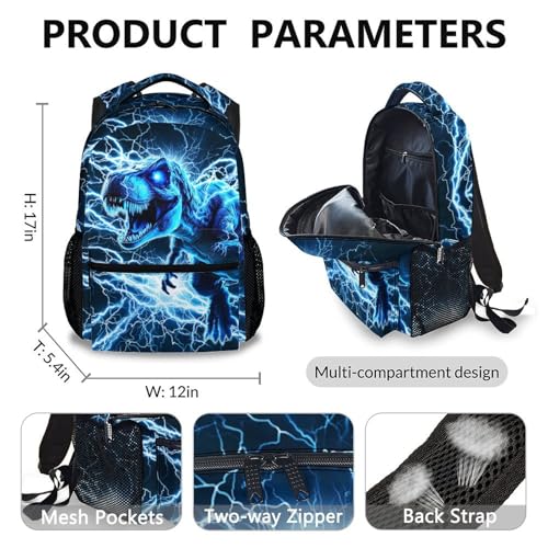 Dinosaur Backpack for Boys, Set of 3 Kids Lighting Bookbag Gift for Kindergarten Preschool Primary, 17 Inch Lightweight Cool Personalized Backpacks for School3