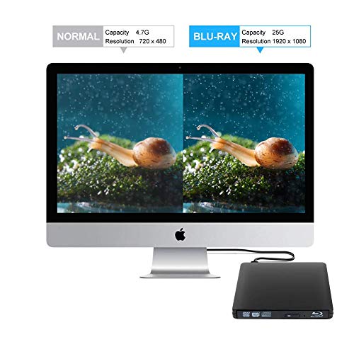 External 4K 3D Blu Ray DVD Drive Burner, Portable Ultra Slim USB 3.0 Blu Ray BD CD DVD Burner Player Writer Reader Disk for Mac OS, Windows 7/8.1/10 /Linxus, Laptop, PC