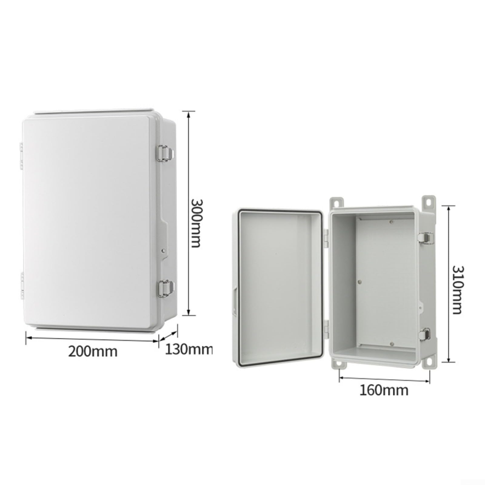 ABS Boîtier électrique étanche IP67 avec loquets en acier inoxydable pour système d'irrigation Caméra d'extérieur Gris 200 x 300 x 130 cm