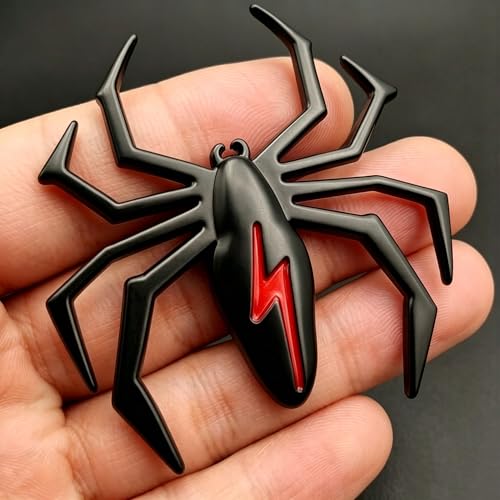 Image of 3D Spider Chrome Emblem Badge Sticker Decoration for Car, Truck, Motorcycle, RV, Scooter, SUV, Door, Window (Black+Red Flash Spider)