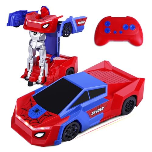 Remote Control Transformer Car with One-Button Deformation and 360° Rotation, Transform Robot RC Car for Kids 4-12 Years Old（Red）