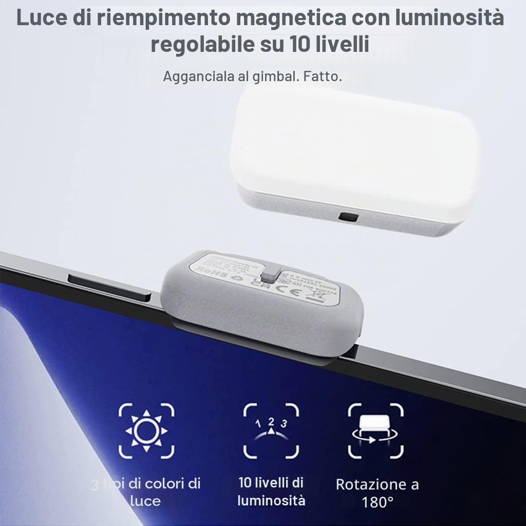 Hohem isteady XE KIT 3 Assi stabilizzatore cardanico Smartphone con luce per iPhone telefono Android per vlog Youtube Registrazione video dal vivo Mano Pieghevole stabilizzatore cardanico Grigio Combo
