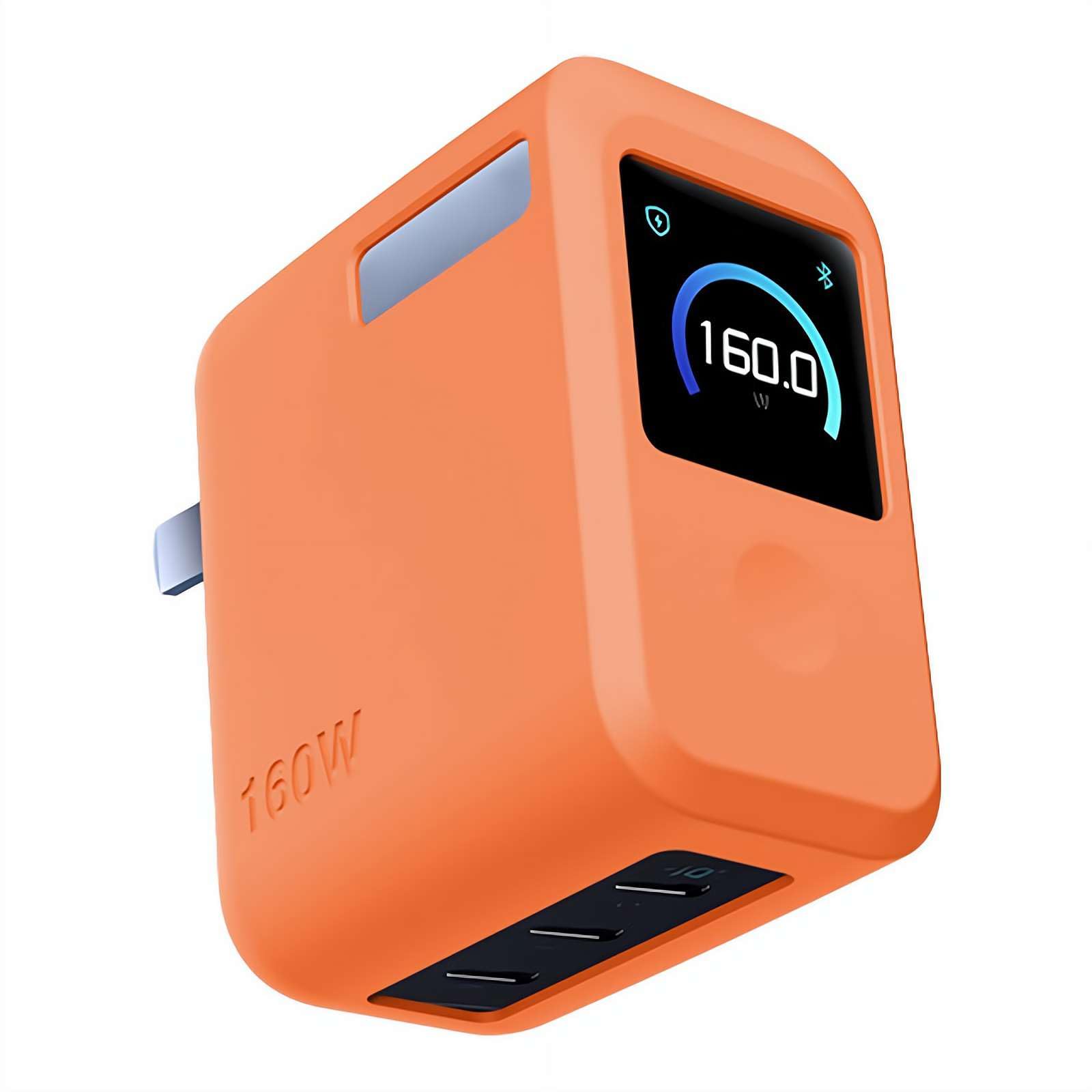 Protective Case for Anker Prime 160W 3-Port Compact USB-C GaN Charger, Silicone Case for Anker 160W Charger, Shockproof Anti-Slip Smart Display Pro Cover (Orange)