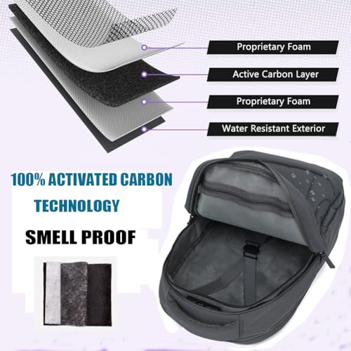 Smell Proof Backpack with Lock,Water Resistant Smell Proof Bags Travel Laptop Backpack,Large Capacity Carbon Enduring Smell Proof Stash Bag with Lock for Men Women(Grey)3