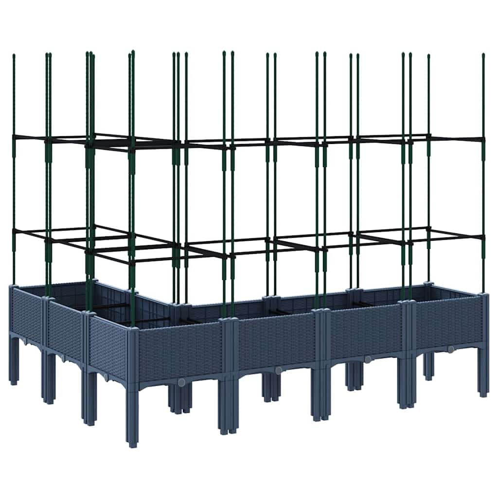 Jardinera elevada con enrejado, color gris azulado, 160 x 120 x 142,5 cm, polipropileno, diseño moderno, robusto y duradero, maceta elevada para jardín, balcón y terraza