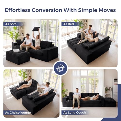 Image of MAXYOYO 104 inch L Shaped Modular Sectional Sofa with Ottoman, Cloud Boneless Couch with Layered Cushion, Upholstered Sofa in a Box, Flexible Module Combination for Living Room, No Assembly, Black