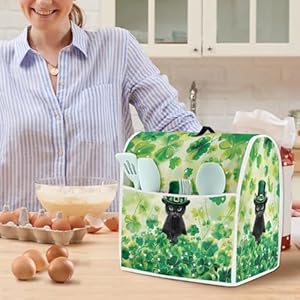 UNICEU Green Leaf and Black Cat Kitchen Aid Mixer Dust Cover with Top Handle and Pocket Greasy Protection Small Kitchen Appliance Protector Bag Organizers Accessories St Patrick's Day Decor,Size L UNICEU Green Leaf and Black Cat Kitchen Aid Mixer Dust Cover with Top Handle and Pocket Greasy Protection Small Kitchen Appliance Protector Bag Organizers Accessories St Patricks Day DecorSize L