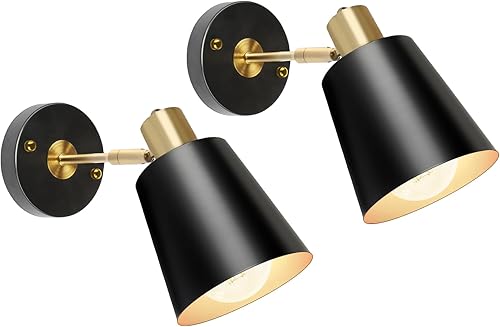 TISLYCO Juego de dos apliques de pared negros, lámparas industriales de pared, lámpara de brazo oscilante de 360 grados, apliques de pared de metal
