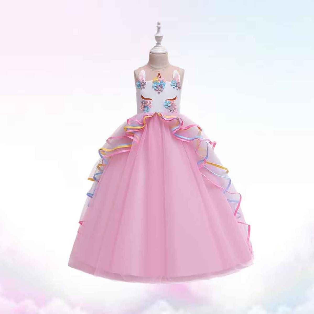 Didiseaon Vestito da Unicorno per Bambina, Costume Scena Cosplay Rosa