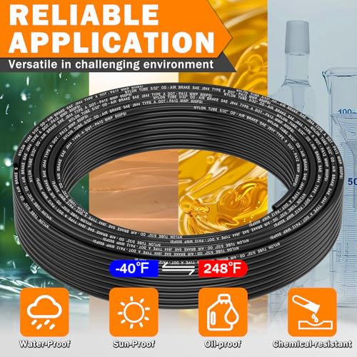 Image of CheeMuii 100 FT 5 /32 inch DOT Air Line Air Hose 4mm OD PA12 Nylon Pneumatic Tubing 30.5 Meter 5 /32 Inch OD SAE J844 Air Tubing Pipe Hose Line for Semi Truck Trailer or Industrial Air System