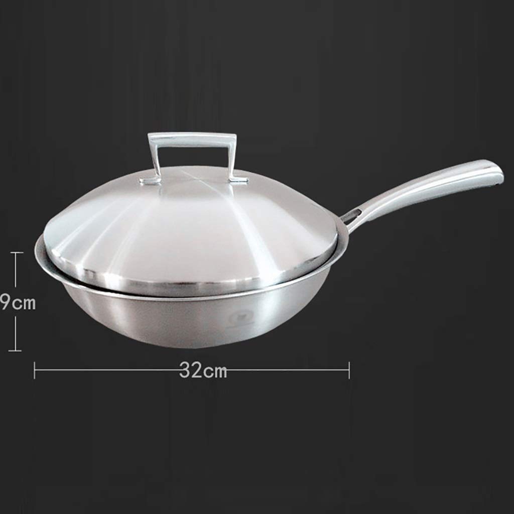 SH-chaoguo Fry Wok/Frying Pan/Uncoated Non-Stick Pan/316 Stainless Steel Cooking Pan with Lid (32cm), for Induction Cooker, Gas Stove