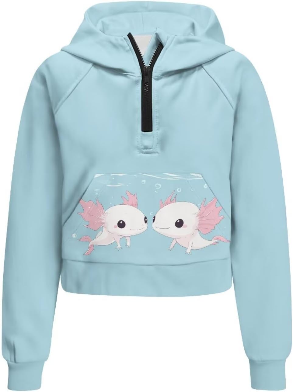 Children Half Zip Raglan Sweatshirt for Girls 5-14Y Winter Crop Hoodies with Front Pockets Comfoy Breathable