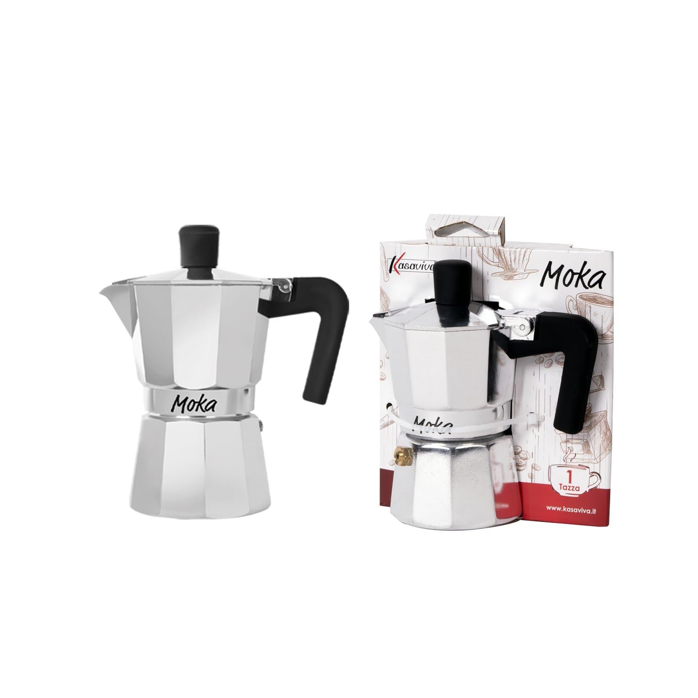 Kasaviva MOKA Espresso Maker with Anti-Scald Handle, Aluminium (1