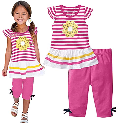 Image of LUKYCILD Baby Girls Summer Clothes Casual Clothing Suit Short Sleeve Striped T-Shirt +Pants