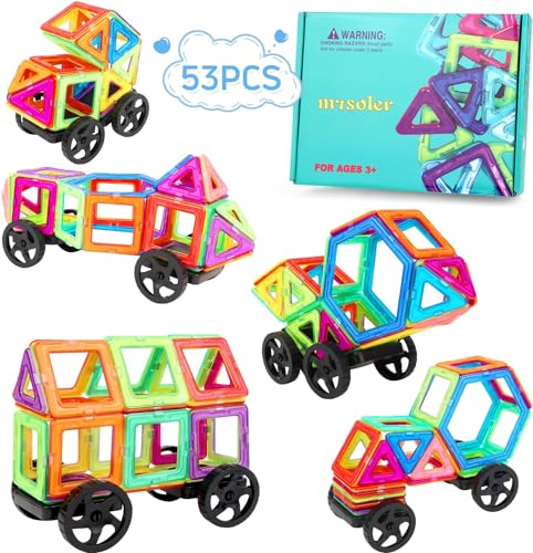 mysoler Magnetische Bausteine 53 Teile mini Magnetspielzeug Magnete Kinder Magnetbausteine Magnet Spielzeug Kinder für Geschenk ab 3 4 5 6 7 8 Jahre Junge Mädchen Bauklötze Kinderspielzeug