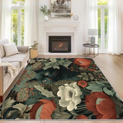 Tapis de salon floral vintage noir 140x200 cm moquette lavable - 2
