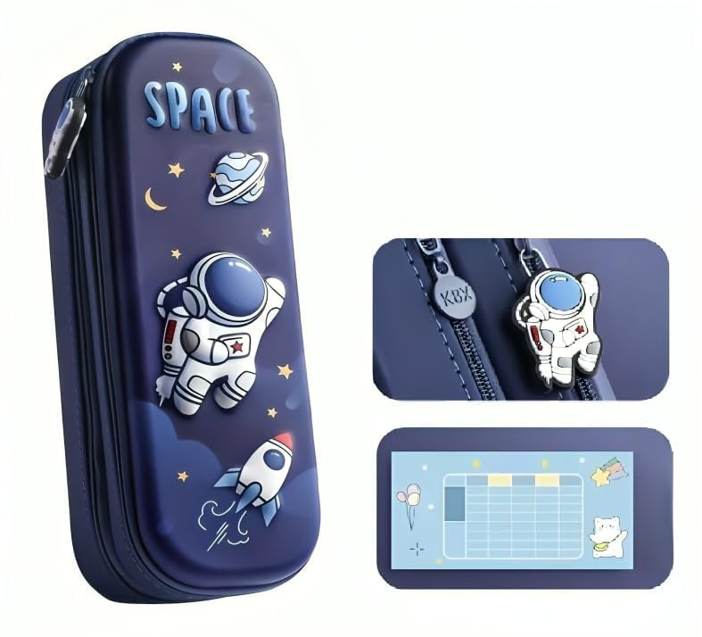 WireScorts Double Layer Space Pencil Case 3D Cover Eva Space Astronaut Theme Large Capacity Pencil Pouch Multifunctional Stationery Organizer for School - (Double Layer Space - Blue) - Image 6 thumbnail