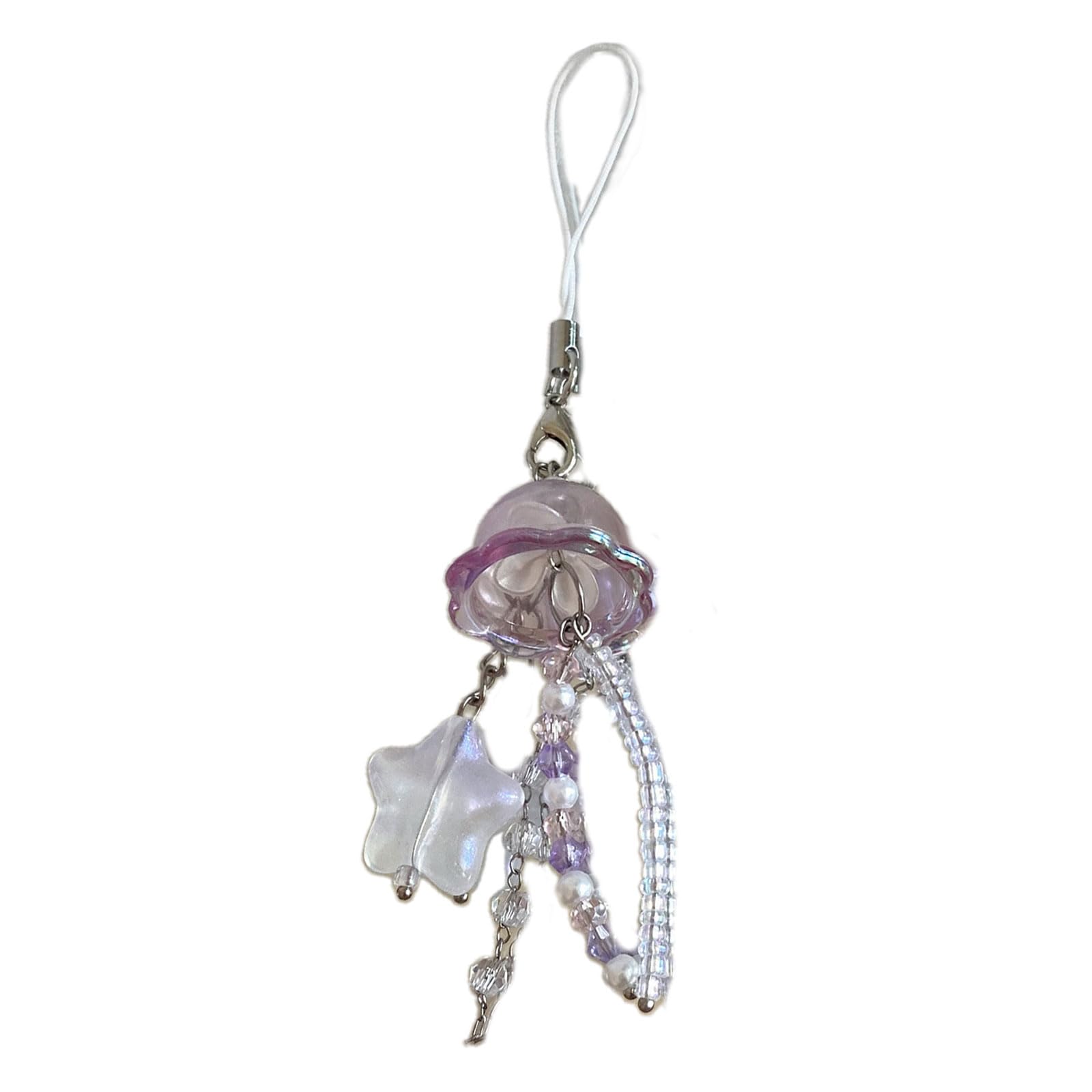 LEEINTO Phone Chain Star Pendant Strap Jellyfish Charm Beaded Keychain Lanyard Acrylic Keyring Bag Ornament Jewelry Gift