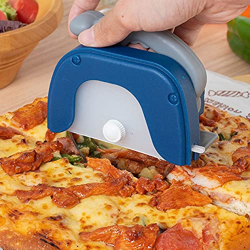 Image of P-Plus International Pizza Cutter and Serving Turner - Pizza Serving Turner - Pizza Cutter Tool - Pizza Spatula - Pizza Cutter Wheel (Set of 2, Pizza Cutter - Blue)