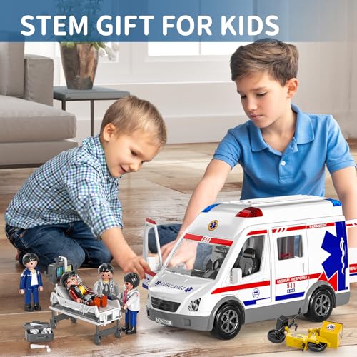 Temi DB-108 Ambulance Toy For Kids 3 4 5 6 7 8 Years Old Friction Powered Truck With Light And Sound Emergency Vehicle Toys thumb #4
