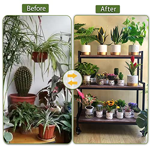 Ycco Rustic Plant Stand With Wheels, Rolling Plant Shelves Rack Indoor Outdoor,Metal Plant Stand With Solid Wood For Multiple Plants,Industrial Ladder Plant Flower Shelf For Garden,Living Room,Brown #TOP2
