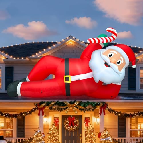 TURNMEON 12 Foot Super Giant Christmas Inflatables Santa Claus Outdoor Decorations, Blow Up Lying...