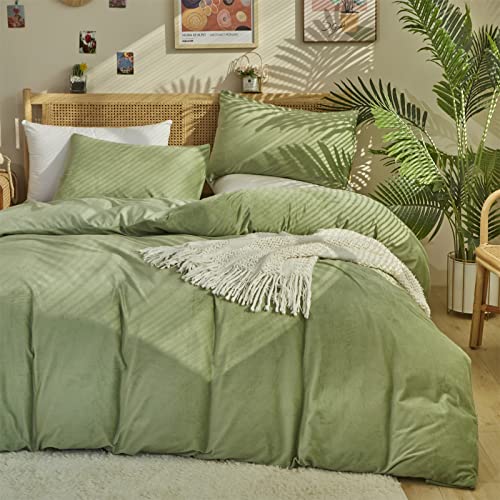 Pureant Sage Green Velvet Comforter Sets Full Solid Light Green Fluffy Bedding Comforters Women Men Grass Green Flannel Quilts Micromink Sherpa Fuzzy Warm Bed Girls Boys Dorm Plush Bedding Soft #TOP2