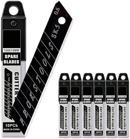 Carehabi Blades for Cutter 18 mm 60 Pieces – Replacement Blades in Black Carbon Steel – Extra Sharp High Performance for Professional and DIY Cutter – With Case