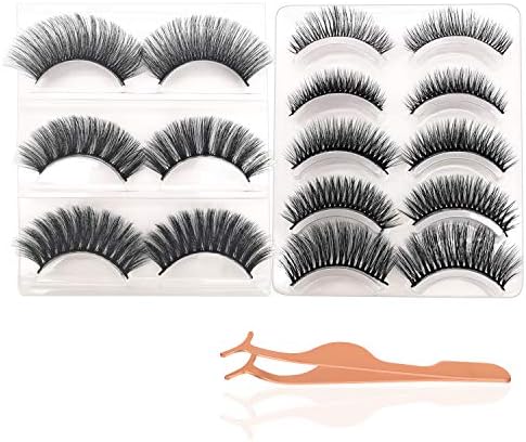 False Eyelashes, JDO 8 Styles Lashes Reusable Handmade & Cruelty-Free Fake Eyelashes Set Natural Soft and Comfortable Eye Lashes with Professional Tweezer (8 Pairs)