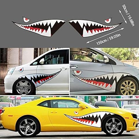 DesirePath Flying Tigers Shark Mouth Teeth Die-Cut Vinyl Decals Car Window Bumper Exterior Decals Sticker for Car Side Door (59 inches - 1 Pair) Cover