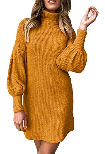 Meenew Women's Batwing Long Sleeve Mini Shift Dress Turtleneck Sweater Dress 2XL