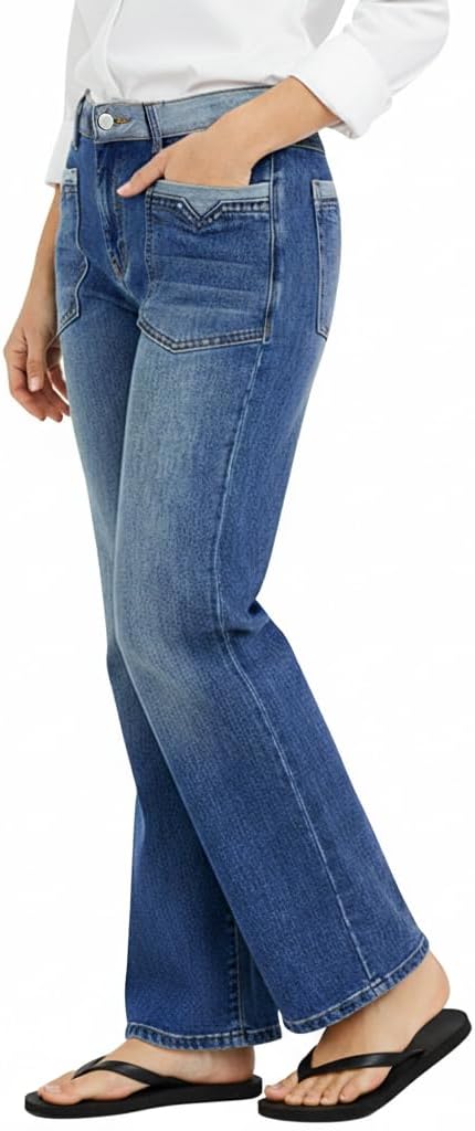 Straight Leg Jeans for Women Trendy Mid Rise Wide Leg Baggy Jeans Stretchy Casual Denim Pants - Image 2
