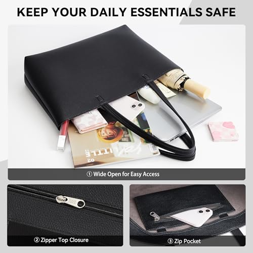 Image of KALIDI Tote Bag Zipper Shoulder Bag Faux Leather Purses Satchel for Women Casual Handbag Work Dating College