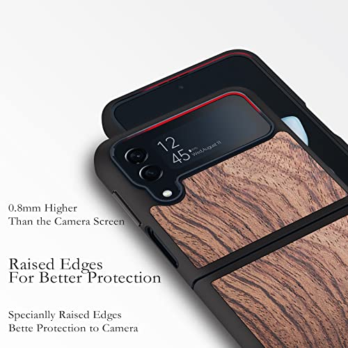 Fm.hgq Wood Case For Samsung Galaxy Z Flip 4 5G Case [Natural Wood & Black Soft Tpu] Unique & Classy Shockproof Protective Cover. Magnetic Car Mount Wood Cover Case (Padauk Wood) #TOP3