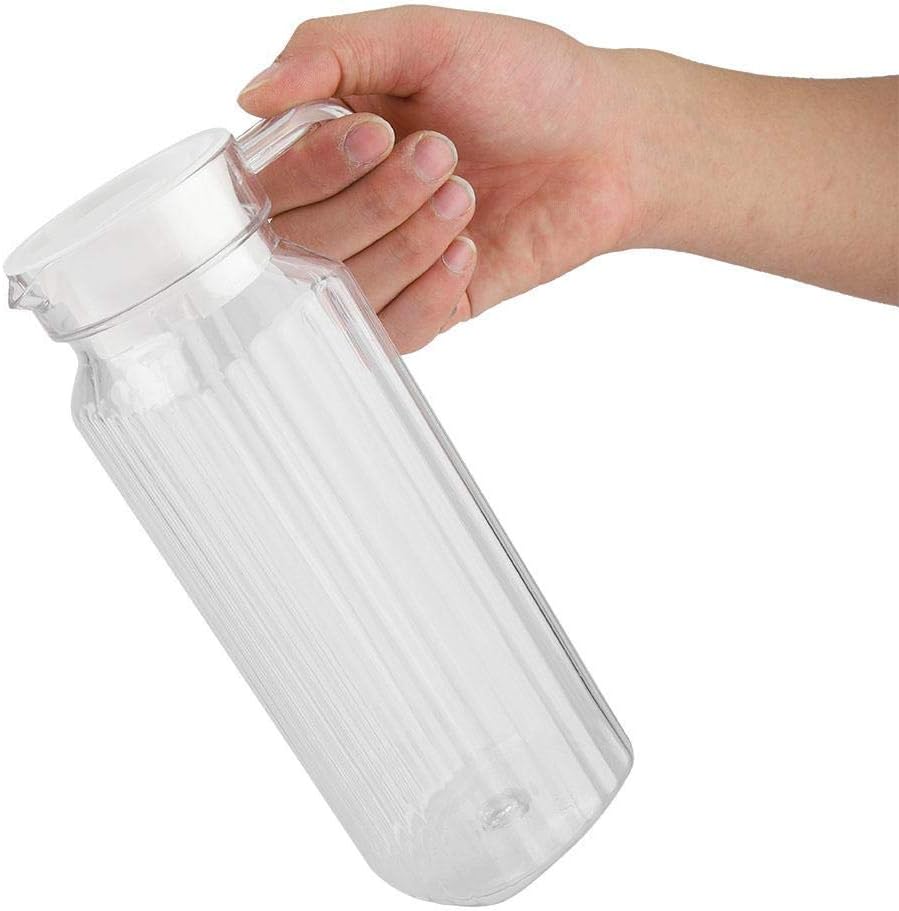 Fdit Acrylic Transparent Bottle Striped Water Ice Cold Jug with Lid great for Homemade & Cold Tea or for Milk Bottles Reusable Drinking Bottles(1100ml)
