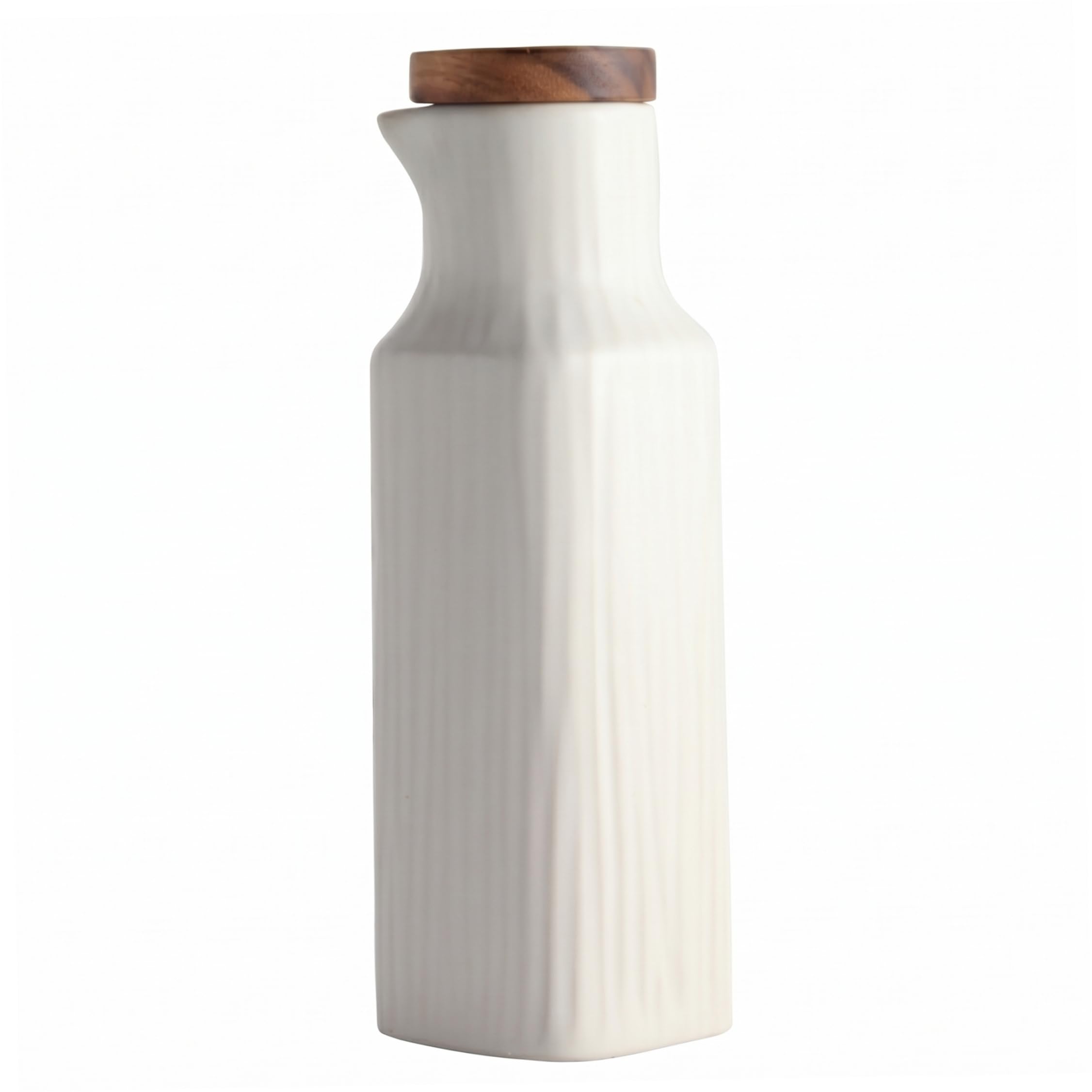 Aetherize Ceramic Olive Oil Dispenser Bottle, 300ml Olive Oil Dispenser With Leakproof Wooden Lid for Kitchen Cooking, Matte White