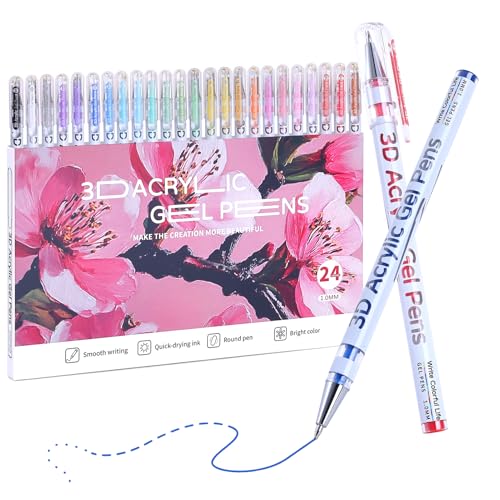 KEMYR Lot de marqueurs à encre gel acrylique de 1 mm pour dessin, 24 couleurs de peinture gel, encre de couleur pour journal, travaux manuels, fournitures artistiques
