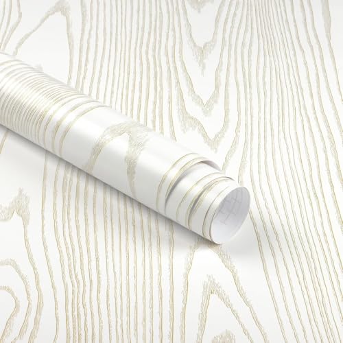Image of White Gold Wooden Peel and Stick Wallpaper Self-Adhering Wood Contact Paper and Wallpaper Wood Grain Wallpaper for Walls, Countertops, Drawers, and Desk Cabinets (45X300 CM)