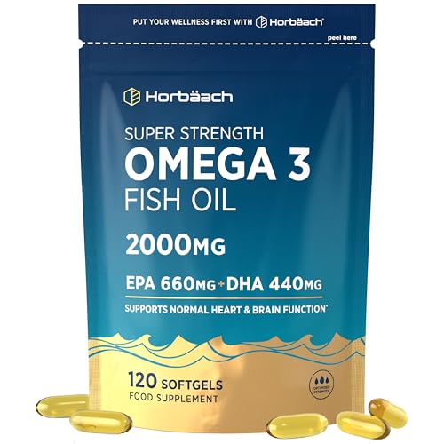 Omega 3 Capsules High Strength 2000mg with 660mg of EPA and 440mg of DHA | 120 Softgels | Natural Source of Omega 3 Fish Oil | By Horbaach
